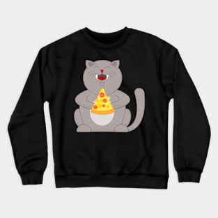 Chubby Cat Eat Pizza. Crewneck Sweatshirt